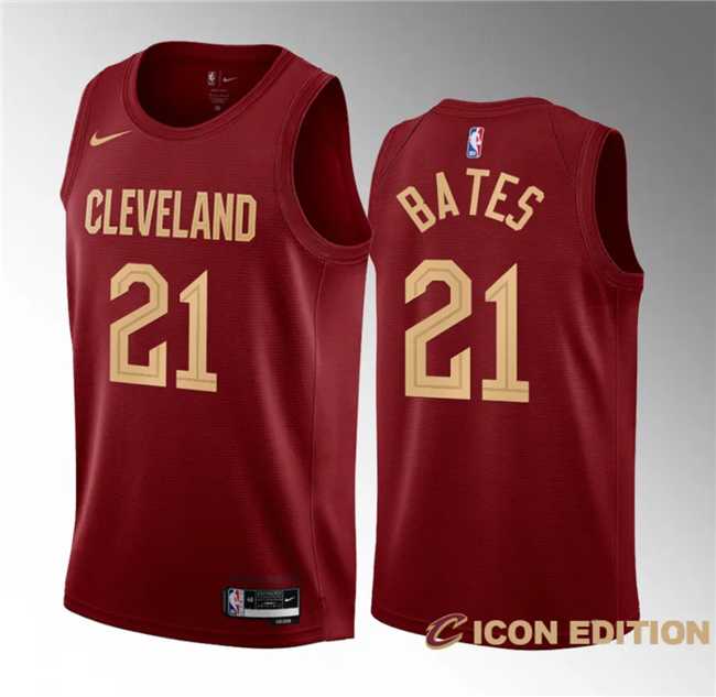 Men's Cleveland Cavaliers #21 Emoni Bates Wine 2023 Draft Icon Edition Stitched Jersey Dzhi